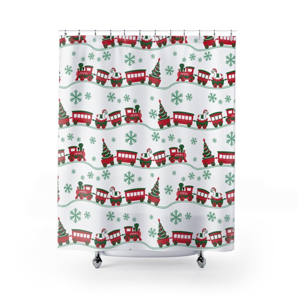 Toy Train Set Shower Curtain For Kids' Festive Bathroom Decor