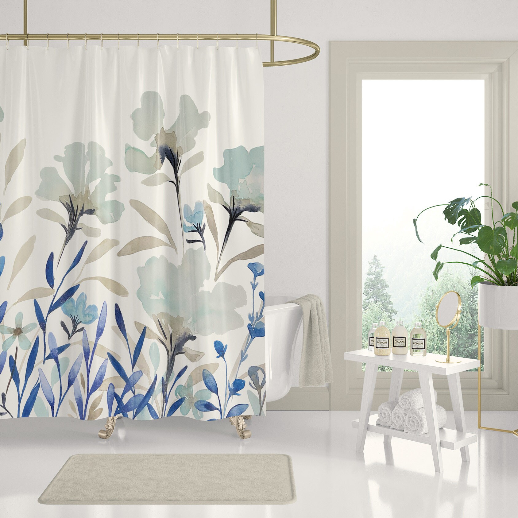 Tradewinds Flora Print Shower Curtain - Waterproof Bathroom Decor with Floral Pattern