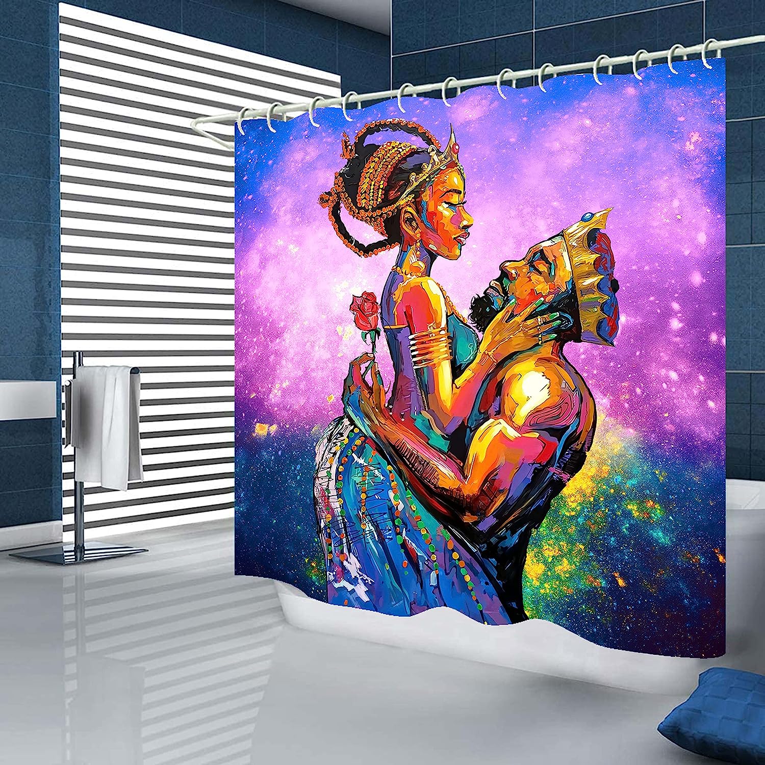 Traditional African American Shower Curtain for Bathroom - Waterproof Bathroom Decor with African Theme