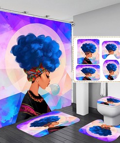 Traditional African American Women Shower Curtain - Printed Bathroom Decor Set
