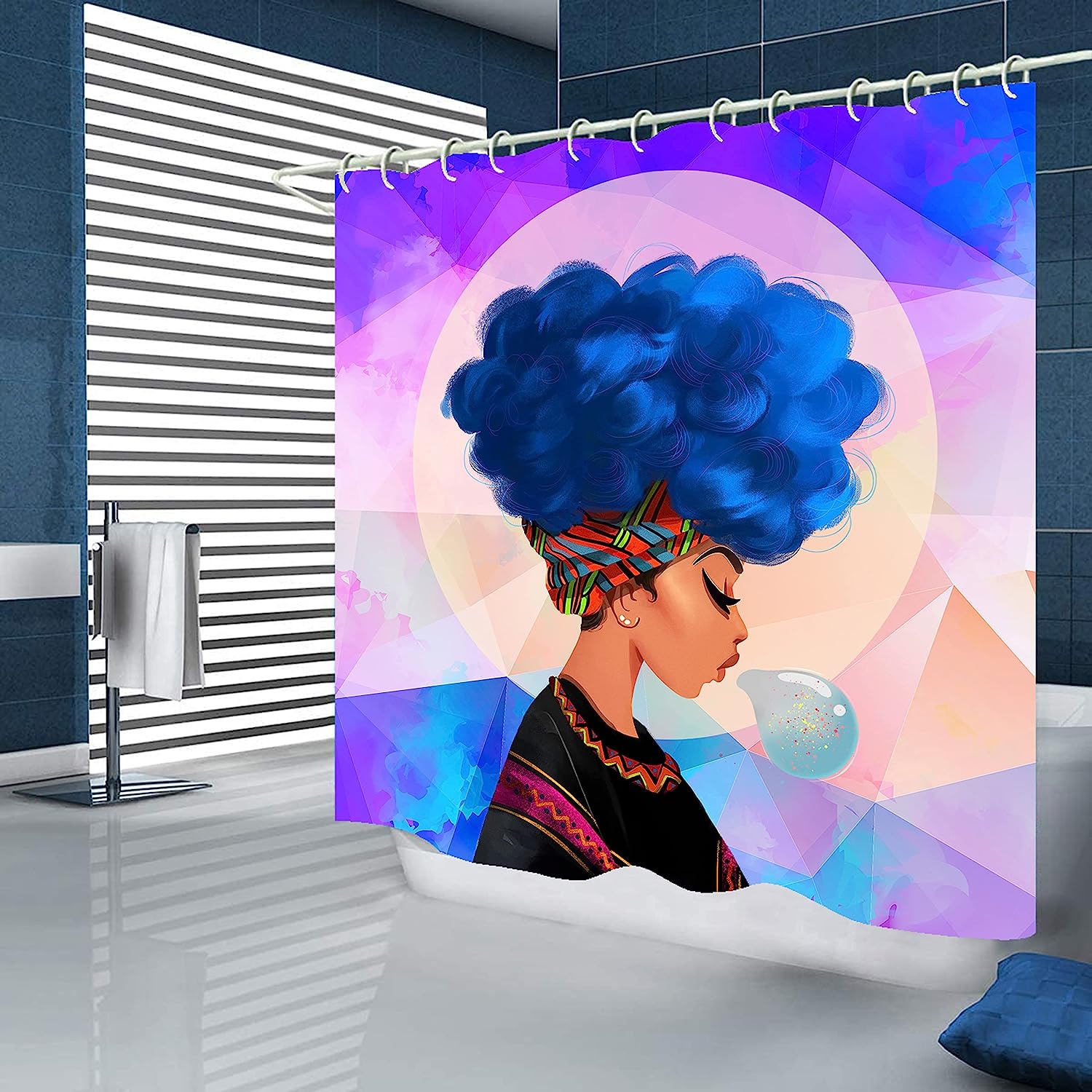 Traditional African American Women Shower Curtain - Printed Bathroom Decor Set