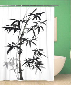 Traditional Bamboo Chinese and Japanese Landscape Painting Shower Curtain