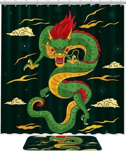 Traditional Chinese Dragon Green Luxury Shower Curtain 