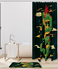 Traditional Chinese Dragon Green Luxury Shower Curtain