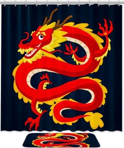 Traditional Chinese Dragon Red Sun-themed Waterproof Shower Curtain for Bathroom