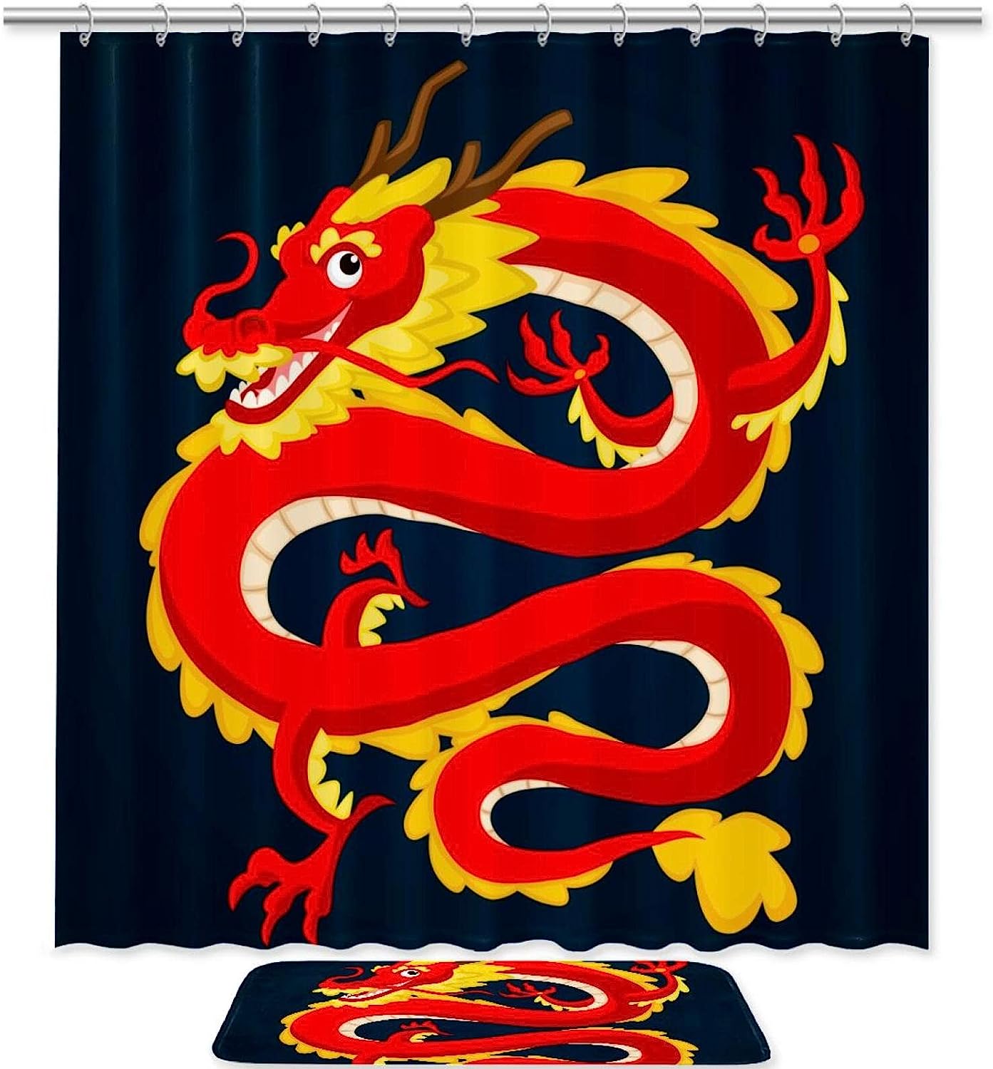 Traditional Chinese Dragon Red Sun-themed Waterproof Shower Curtain for Bathroom