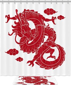 Traditional Chinese Dragon Shower Curtain - Waterproof Bathroom Decor with Asian Dragon Theme