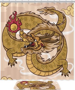 Traditional Chinese Golden Dragon Shower Curtain - Waterproof Bathroom Decor with Golden Dragon Theme