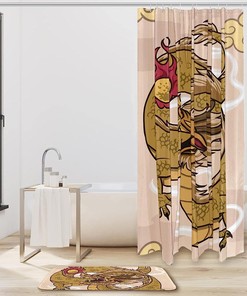 Traditional Chinese Golden Dragon Shower Curtain - Waterproof Bathroom Decor with Golden Dragon Theme