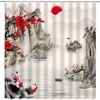 Traditional Ink Painting Red Plum Blossom Koi Fish Shower Curtain