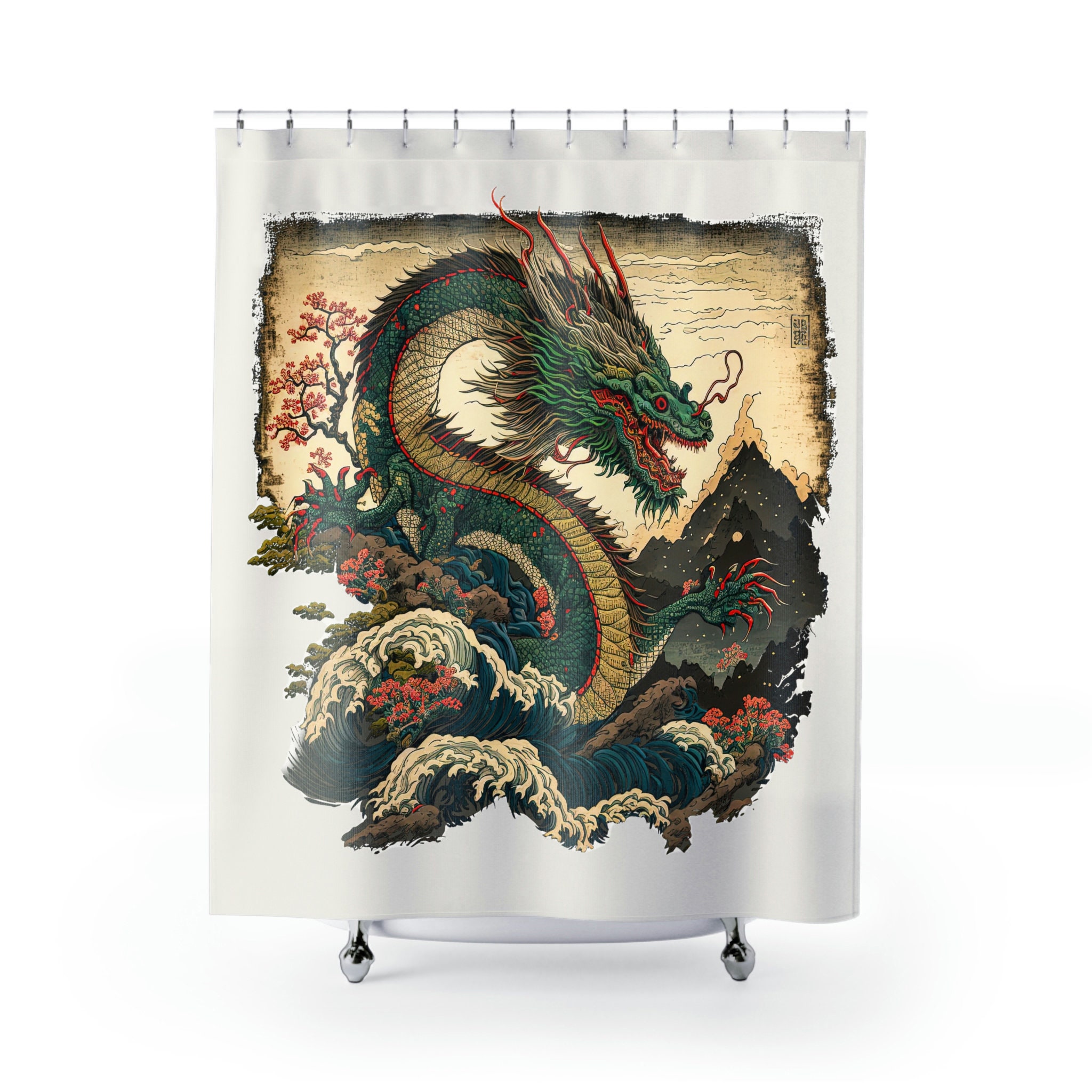 Traditional Japanese Art Drache Duschvorhang Shower Curtain For A Serene Bathroom