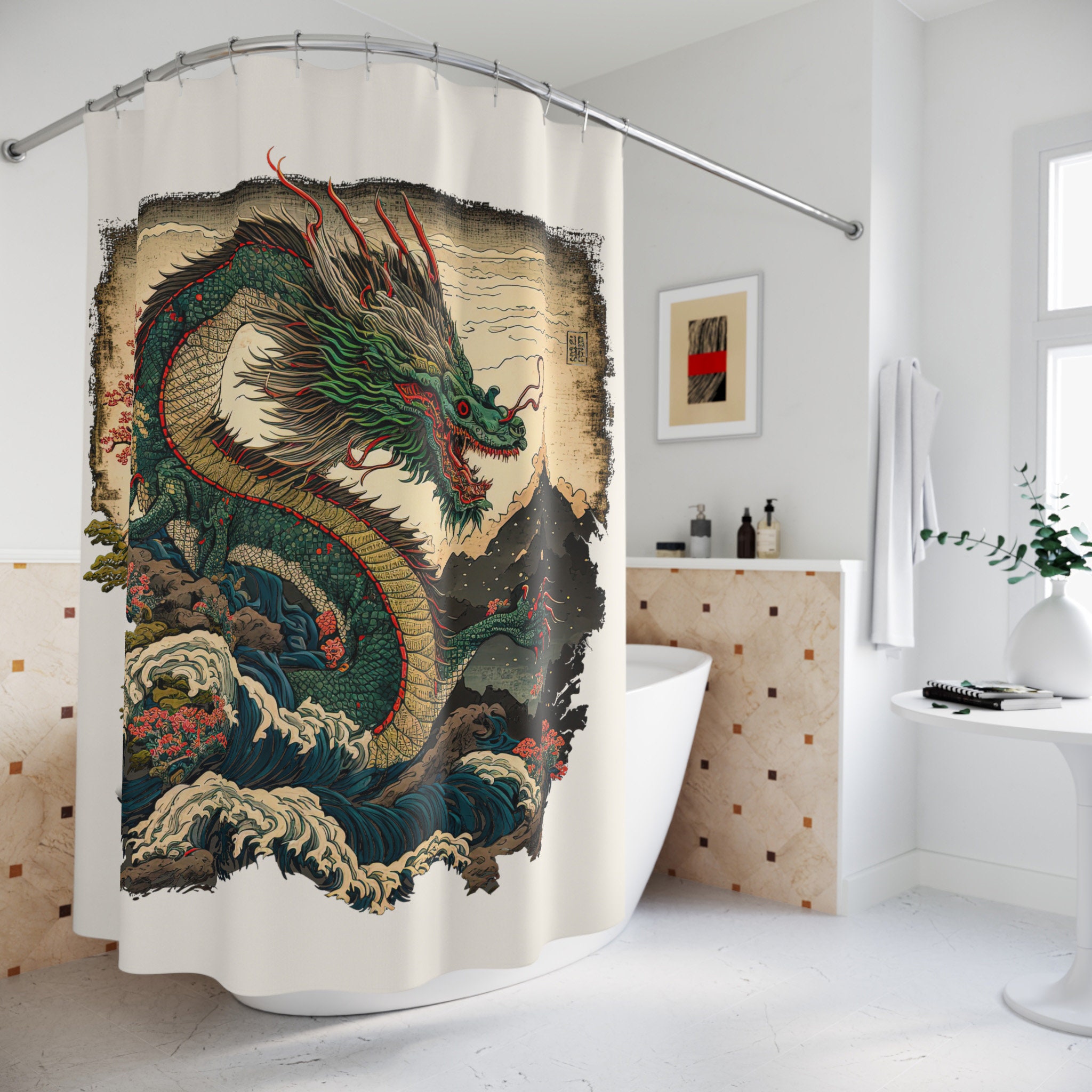 Traditional Japanese Art Drache Duschvorhang Shower Curtain For A Serene Bathroom - Image 3