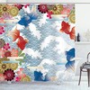 Traditional Japanese Background Shower Curtain with Soft Tone Koi Fish Floral Folk Design - Print Shower Curtain