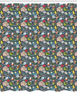 Traditional Japanese Geisha and Koi Carp Fish Shower Curtain, Cloth Fabric Bathroom Decor with Sakura
