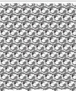 Traditional Japanese Koi Fish Pattern Shower Curtain, Cloth Fabric Bathroom Decor in Black and White
