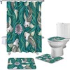 Traditional Japanese Style Green Background With Koi Fish Lotus Flowers Design Waterproof Bathroom Curtains Decorative