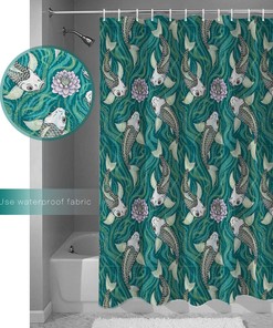 Traditional Japanese Style Koi Fish Lotus Flowers Shower Curtain - Artistic Bathroom Decor