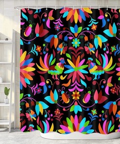 Traditional Mexican Otomi Style Bright Floral Shower Curtain for a Vibrant Bathroom Look