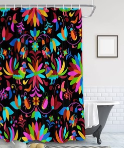 Traditional Mexican Otomi Style Bright Floral Shower Curtain for a Vibrant Bathroom Look