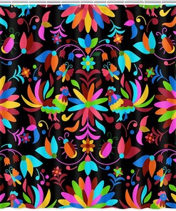 Traditional Mexican Otomi Style Bright Floral Shower Curtain for a Vibrant Bathroom Look