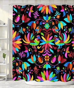 Traditional Mexican Otomi Style Bright Floral Shower Curtain for a Vibrant Bathroom Look