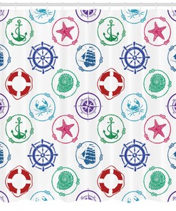Traditional Nautical Shower Curtain with Wheel Compass Anchor Print - Perfect Accessory for Your Bathroom Decor
