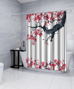 Traditional Sakura Ink Drawing Flowers Waterproof Fabric Bathroom Shower Curtain