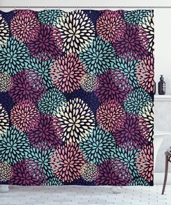 Traditional Springtime Garden Leaves Shower Curtain, Modern Floral Ornate Petals Cloth Fabric Bathroom Decors
