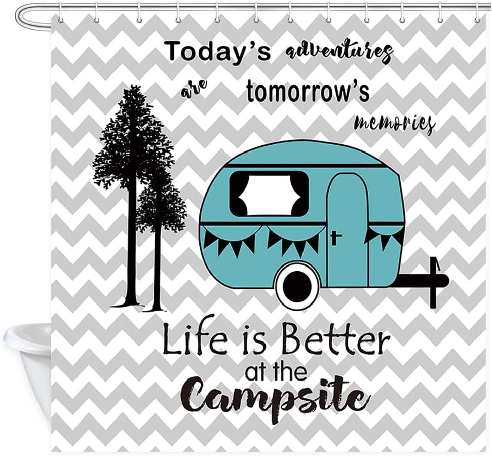 Trailer Travel Shower Curtain, Tree Stripes Bathroom Decor