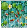 Tranquil Japanese Landscape Decors with Koi Fish Shower Curtain, Oriental Bathroom Theme