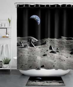 Tranquil Moon Surface Vision Earth in Space Universe Shower Curtain