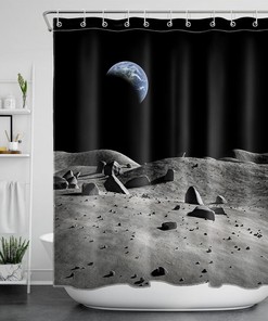 Tranquil Moon Surface Vision Earth in Space Universe Shower Curtain