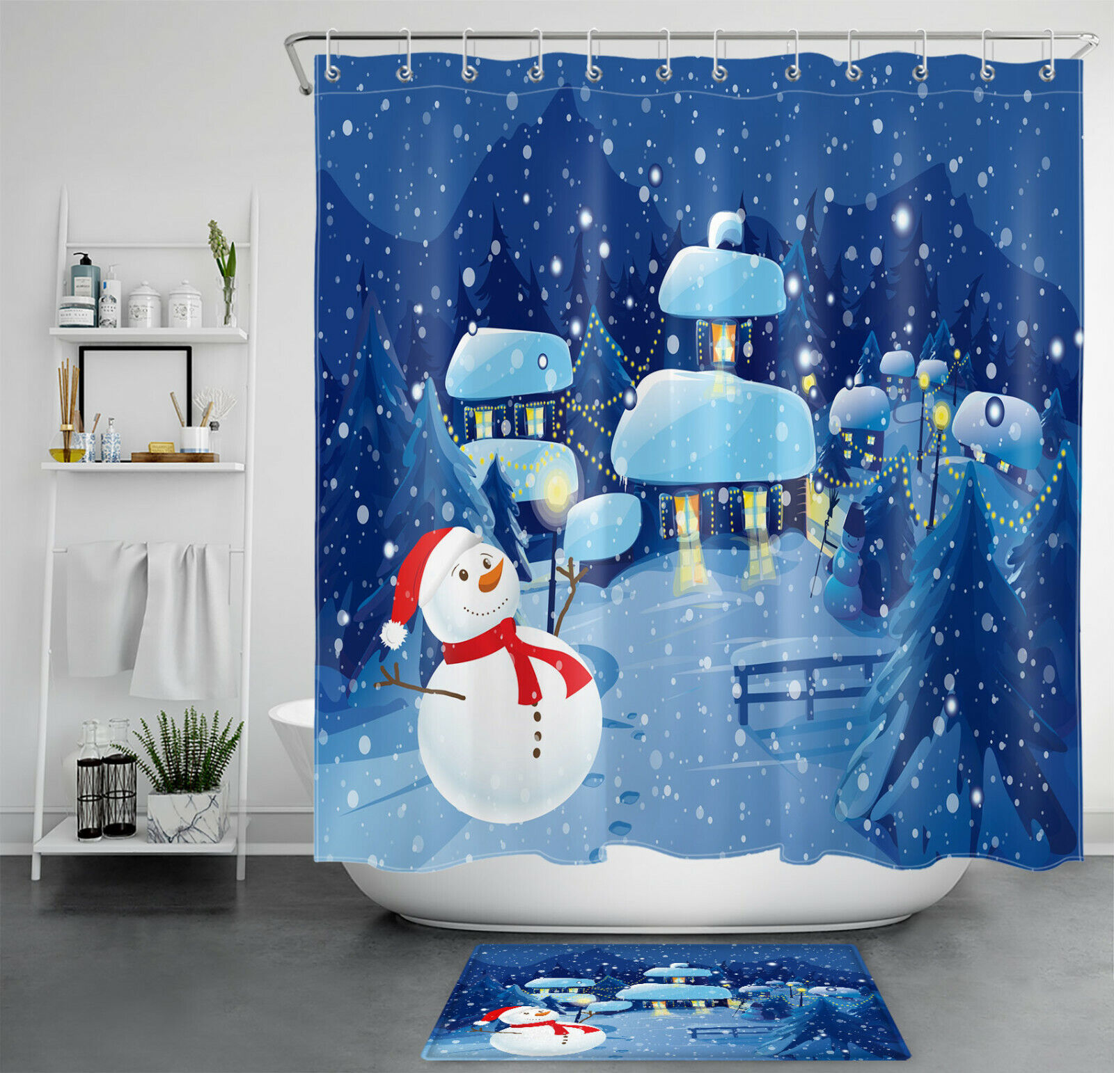 Tranquil Snowflake Town Shower Curtain For Peaceful Winter Bathroom Decor