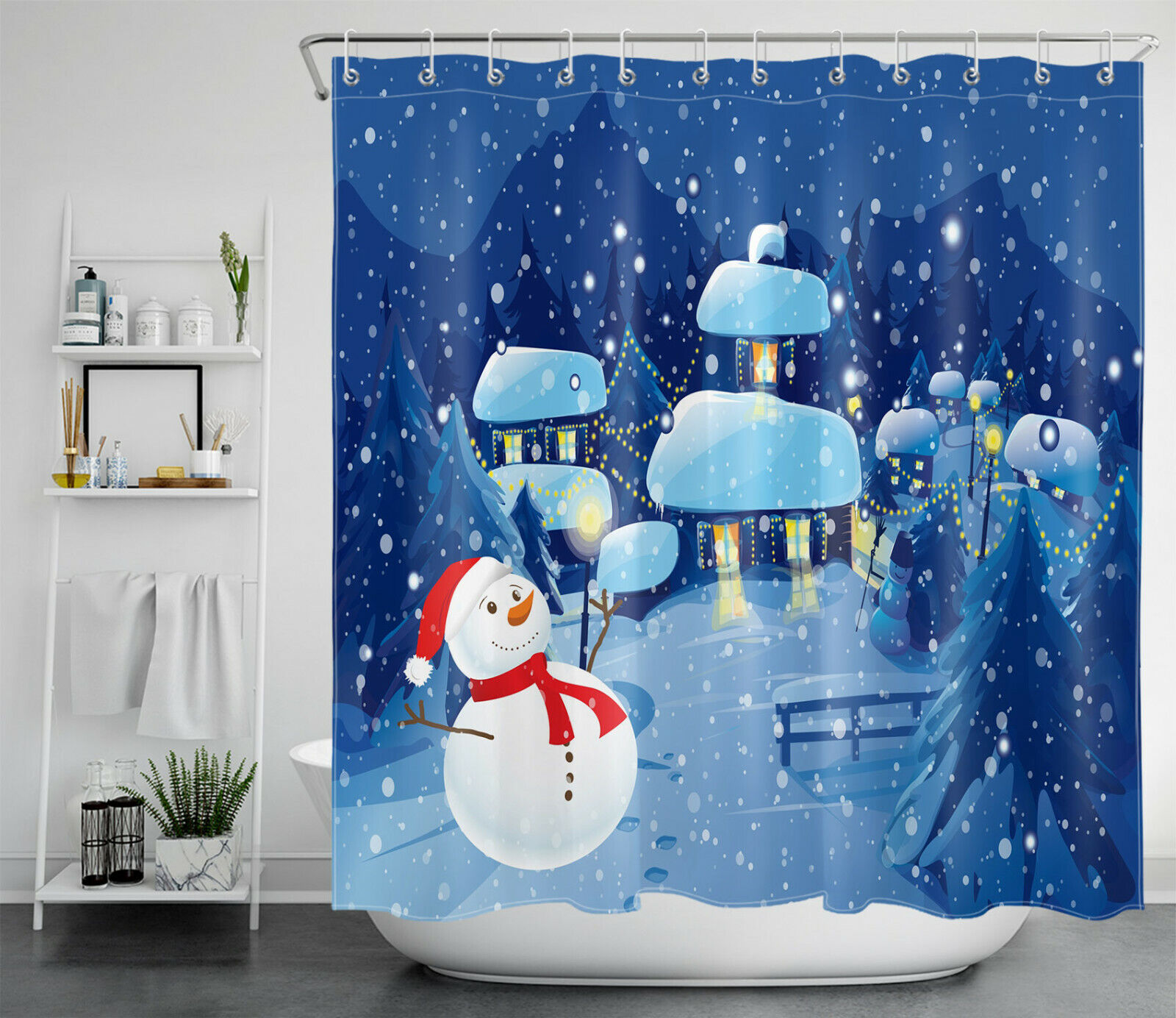 Tranquil Snowflake Town Shower Curtain For Peaceful Winter Bathroom Decor - Image 2
