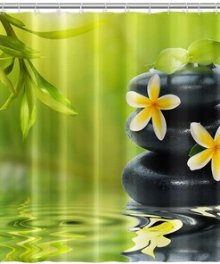 Tranquil Zen Spa Flower and Stone Shower Curtain with Meditative Bathroom Decor