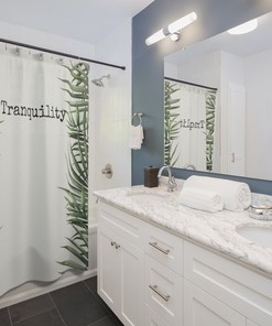 Tranquility Shower Curtain - Minimalist Mindfulness Tropical Decor - Waterproof Bathroom Decor with Calming Theme