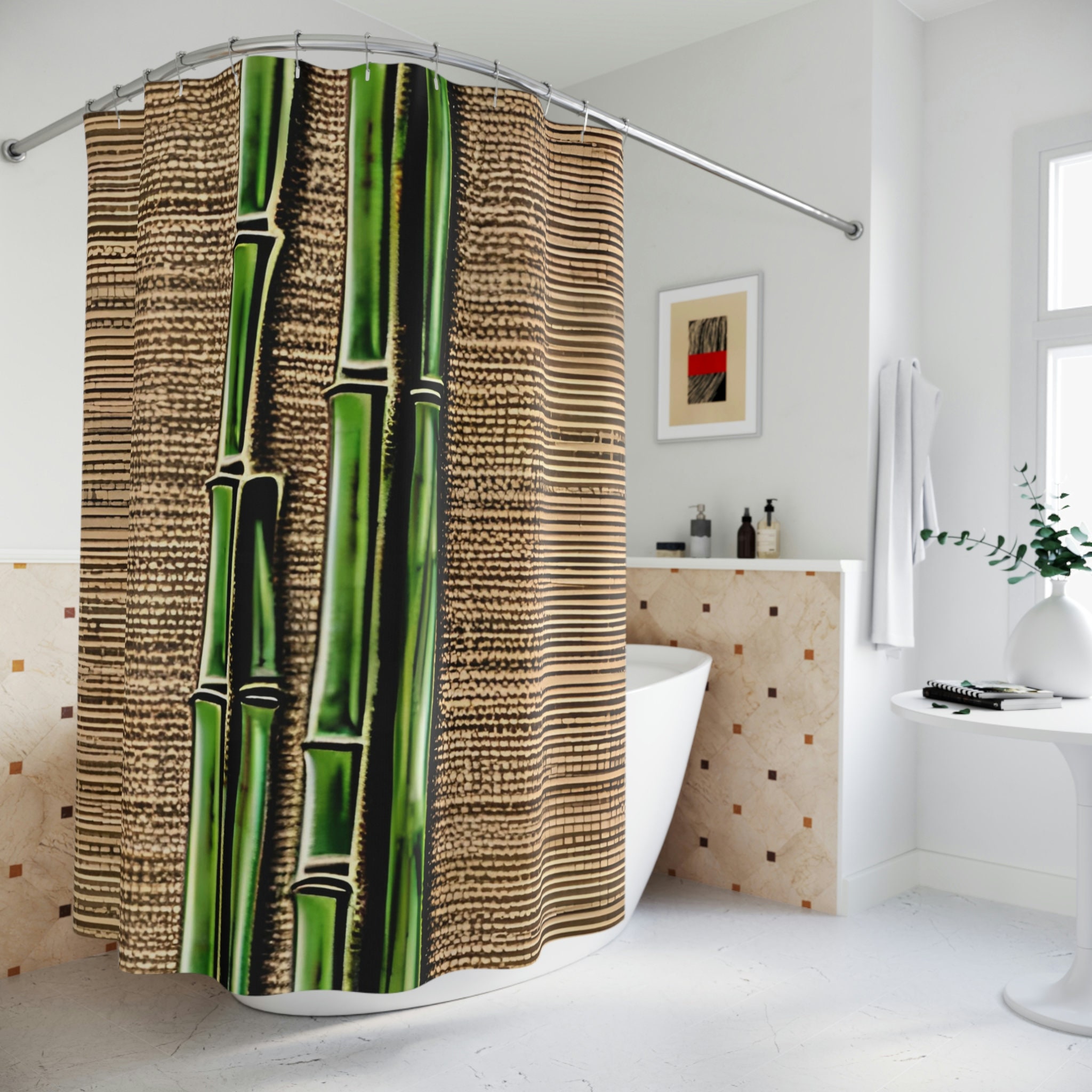 Transform Your Bathroom Into A Desert Oasis With Bamboo And Ai Art Print Shower Curtain