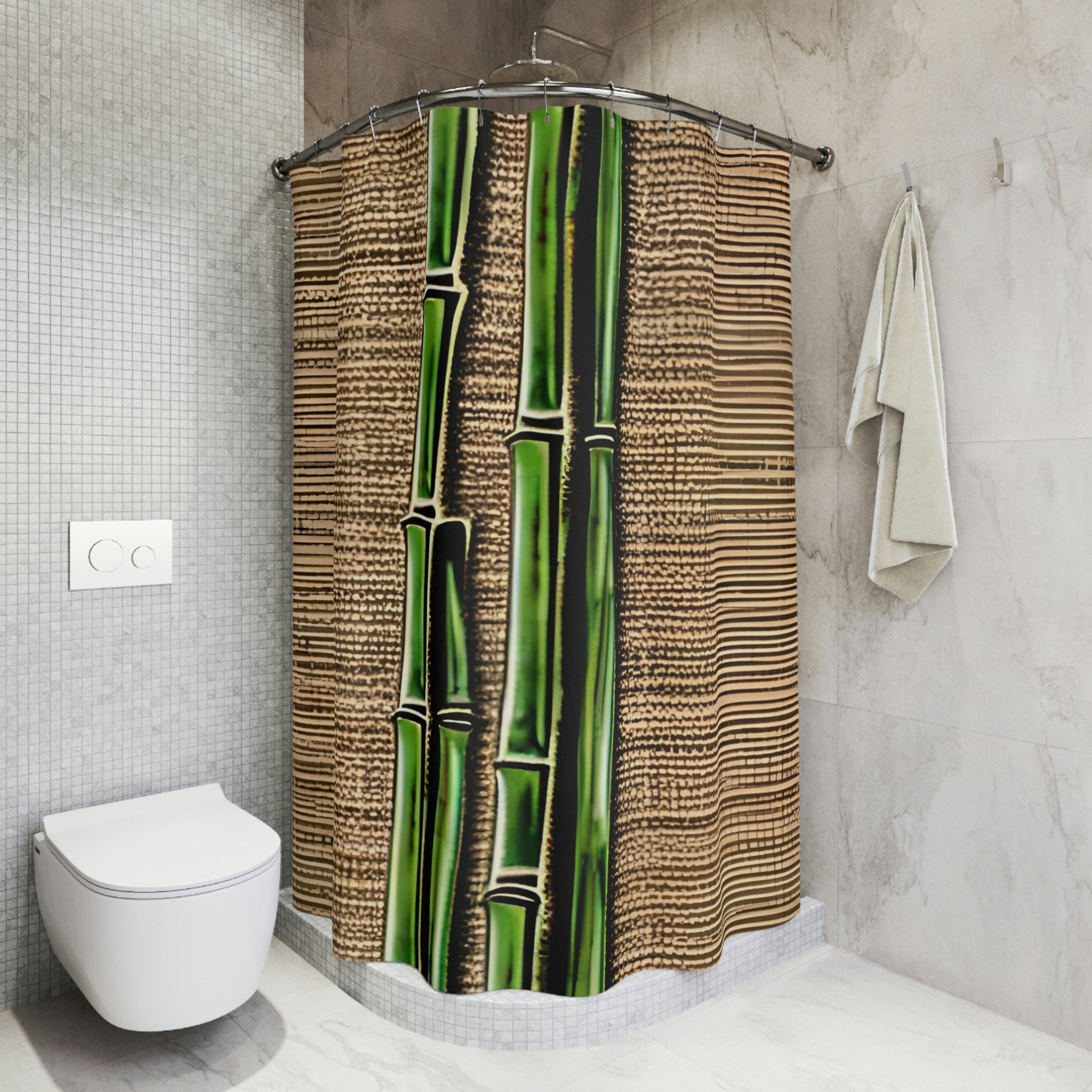 Transform Your Bathroom Into A Desert Oasis With Bamboo And Ai Art Print Shower Curtain - Image 4