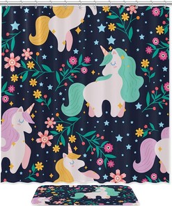 Transform Your Bathroom With Flat Unicorn Pattern Shower Curtain - Waterproof Decors Included