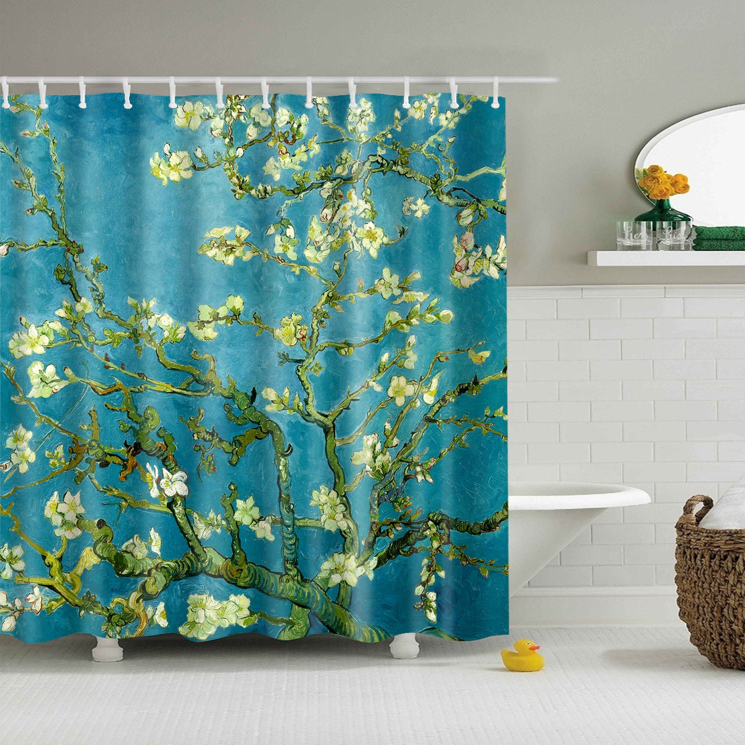 Transform Your Bathroom with This Green Leaves and Palm Cactus Shower Curtain