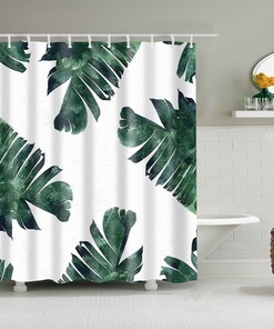 Transform Your Bathroom with This Green Leaves and Palm Cactus Shower Curtain