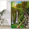 Transparent Forest Waterfall Shower Curtain - Retro Wooden Bridge Bathroom Decor