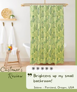 Transparent Green Botanical Leaves Shower Curtain With Tropical Pattern For Breezy Bathroom Decor