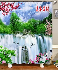 Travel Shower Curtain, Waterfall Print, Funny and Durable Bathroom Decor