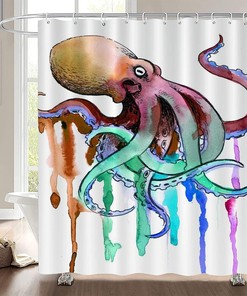 Travel Shower Curtain with Colorful Octopus Art Print