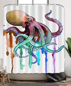 Travel Shower Curtain with Colorful Octopus Art Print