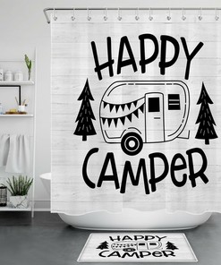 Travel Trailer Camping Bathroom Accessories Happy Camper Rv Shower Curtain 