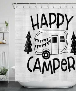 Travel Trailer Camping Bathroom Accessories Happy Camper Rv Shower Curtain