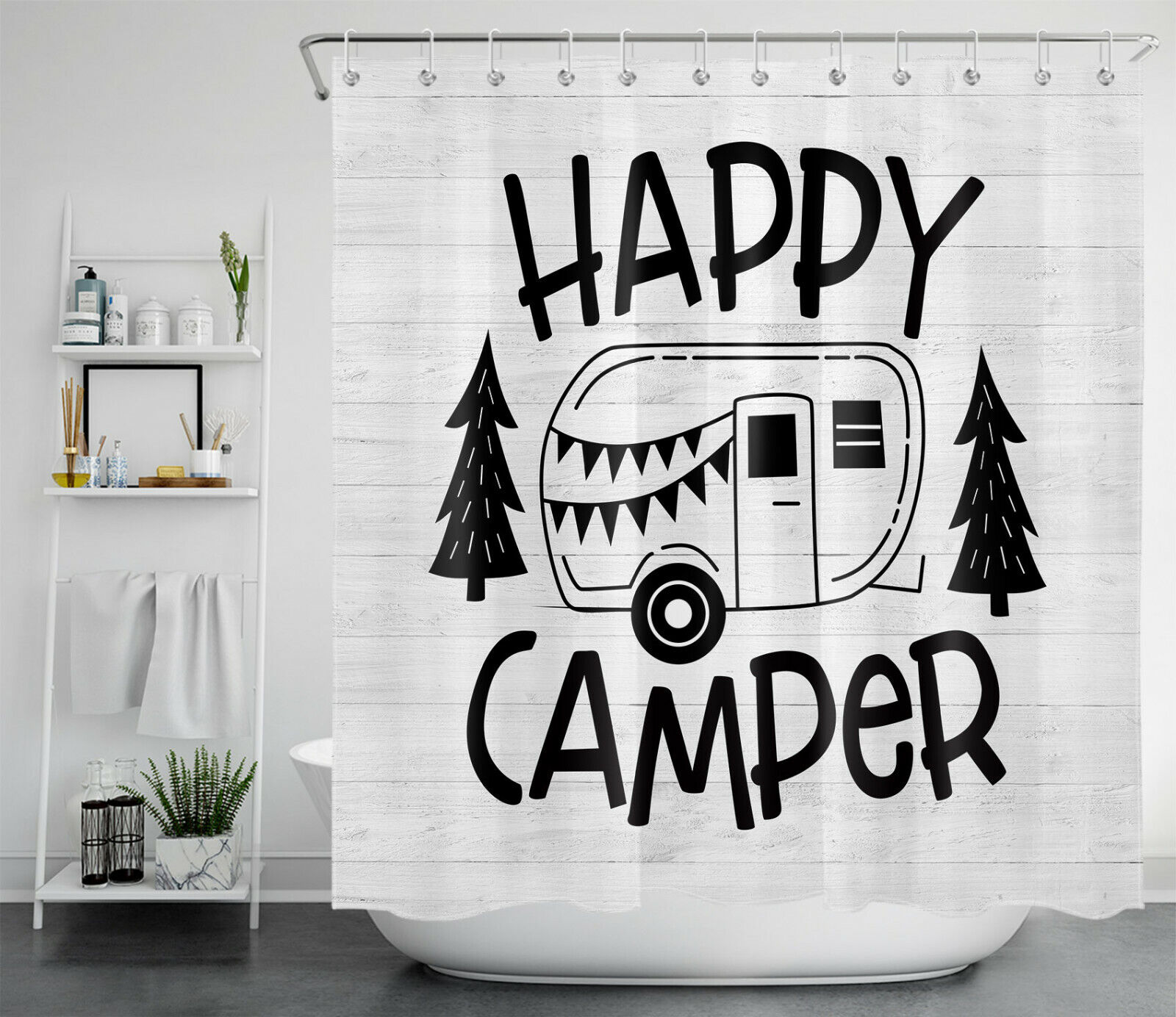 Travel Trailer Camping Bathroom Accessories Happy Camper Rv Shower Curtain