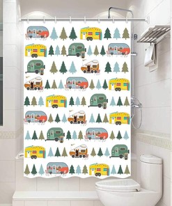 Travel Trailer Camping Tent with Trees Bath Fabric Shower Curtain for RV Bathroom Decor
